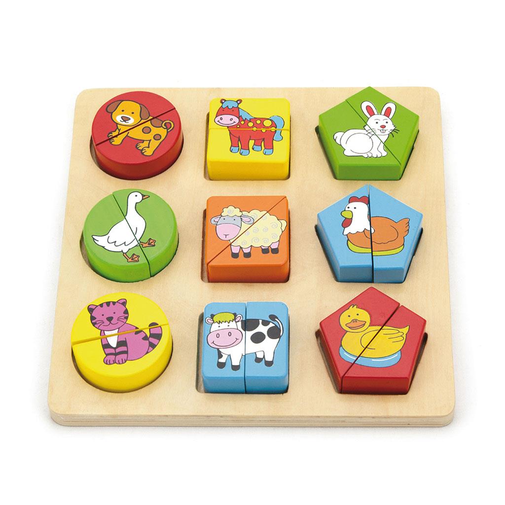 Dřevěné vkládací puzzle tvary Viga zvířátka