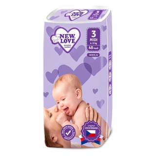 Pleny jednorázové dětské New Love 3 MIDI 4-9 kg 48 ks