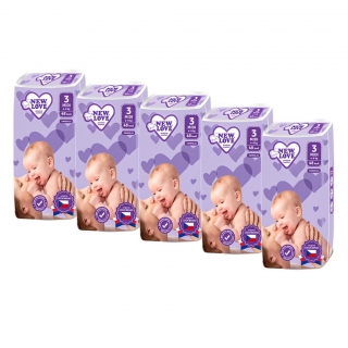 Pleny jednorázové dětské New Love 3 MIDI 4-9 kg 5x 48 ks