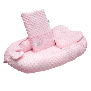 Luxusní hnízdečko pro miminko s peřinkami New Baby Srdíčko růžové králíčci