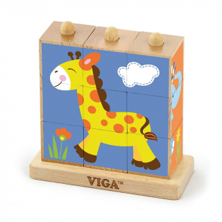 Dřevěné puzzle kostky na stojánku Viga ZOO