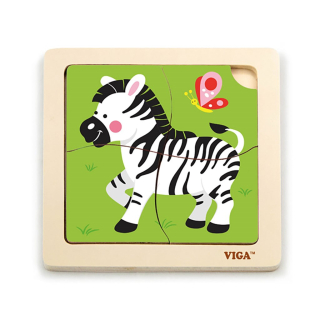 Dřevěné puzzle pro nejmenší Viga 4 ks zebra