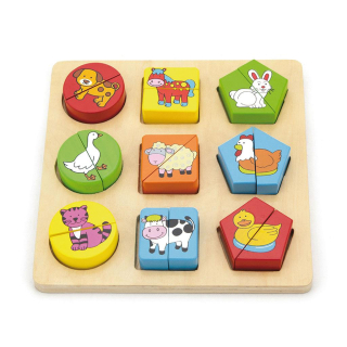 Dřevěné vkládací puzzle tvary Viga zvířátka